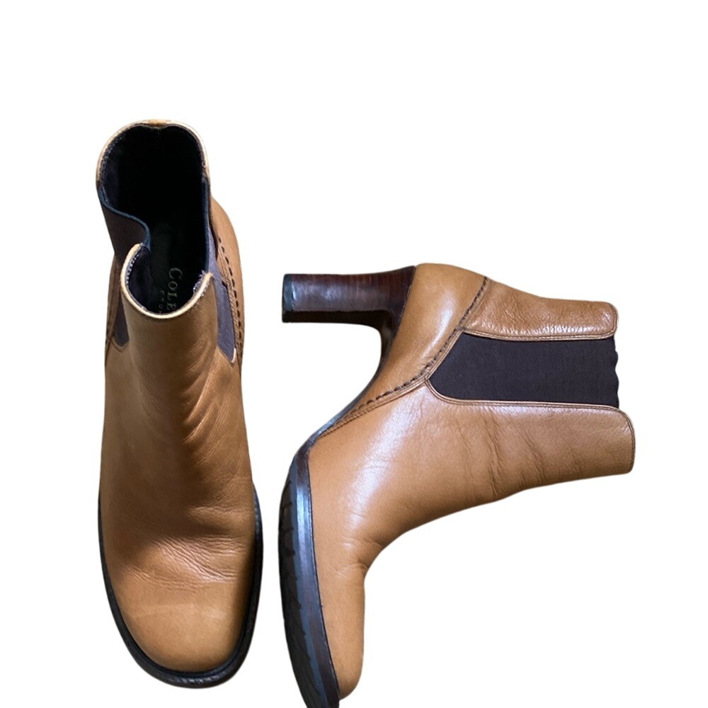 Cole Haan Womens Country Vibram Sole Carmel Leather Ankle Boots Size‎ 9.5 Square